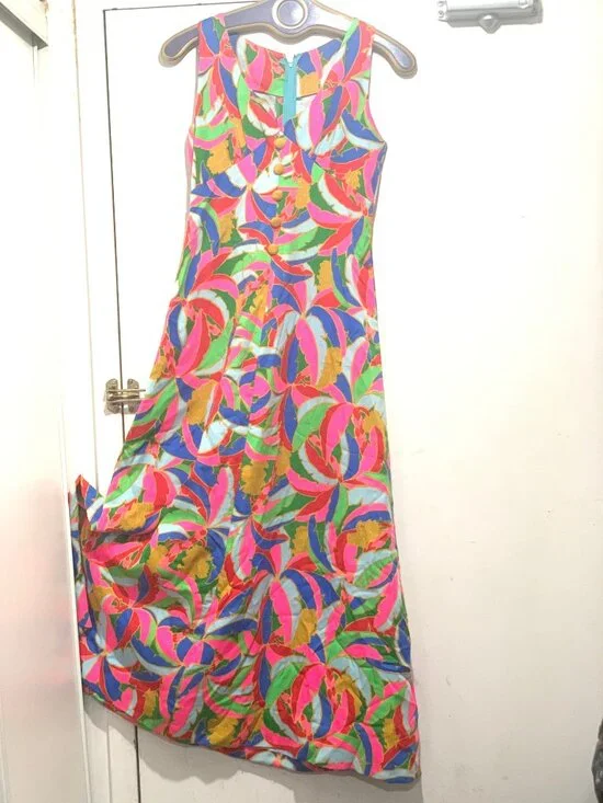 VINTAGE HANDMADE SLEEVELESS MAXI COLORFUL DRESSES SIZE S - Picture 5 of 9